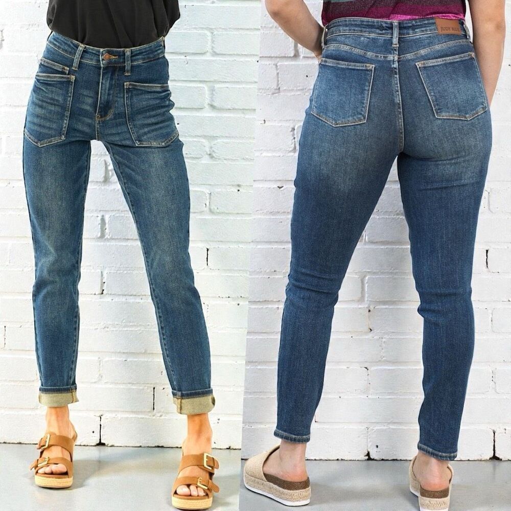 Judy Blue Dark Wash High Rise Patch Pocket Skinny Jeans Stretch Plus & Reg NWT - Picture 15 of 16